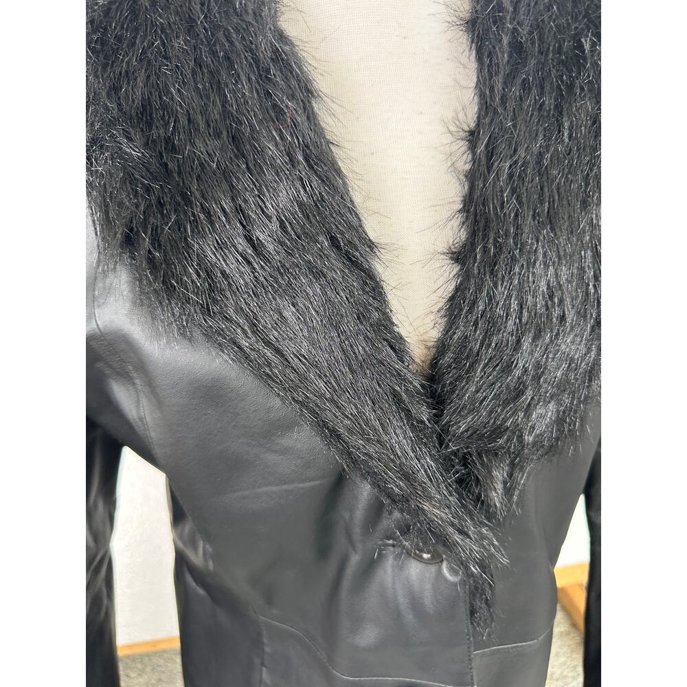 Vintage Terry Lewis Classic Luxuries S Long 100% Leather Coat Faux Fur Collar - Picture 2 of 10